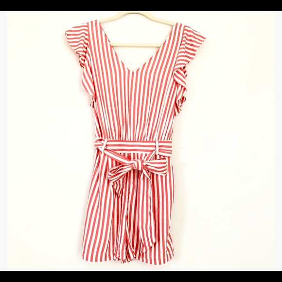 Loft Striped Flutter Tie Waist Romper Size 8 - Picture 2 of 12